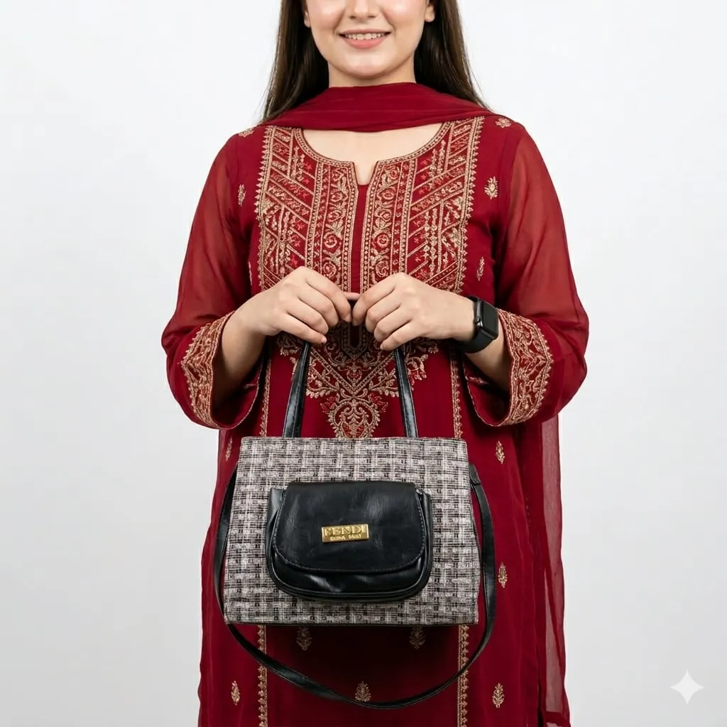 Elegant Black Jute Textured Shoulder Bag for Women 22x10x21.5cm