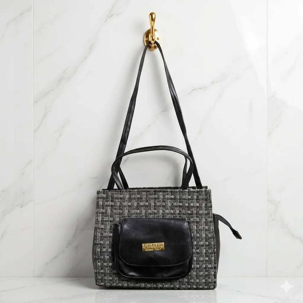 Elegant Black Jute Textured Shoulder Bag for Women 22x10x21.5cm