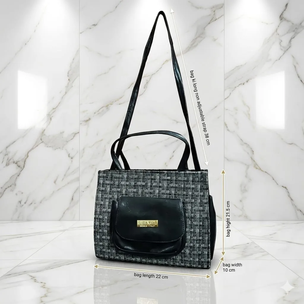 Elegant Black Jute Textured Shoulder Bag for Women 22x10x21.5cm