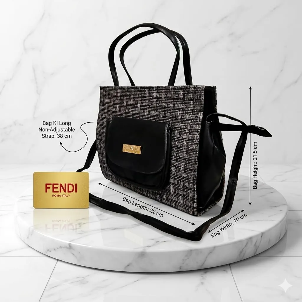 Elegant Black Jute Textured Shoulder Bag for Women 22x10x21.5cm