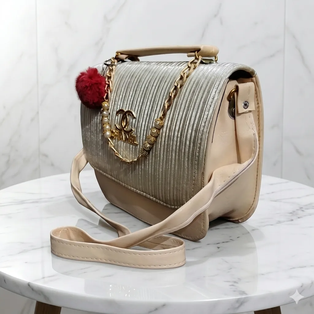 Golden Pearl Luxe Shoulder Bag With Long Strap