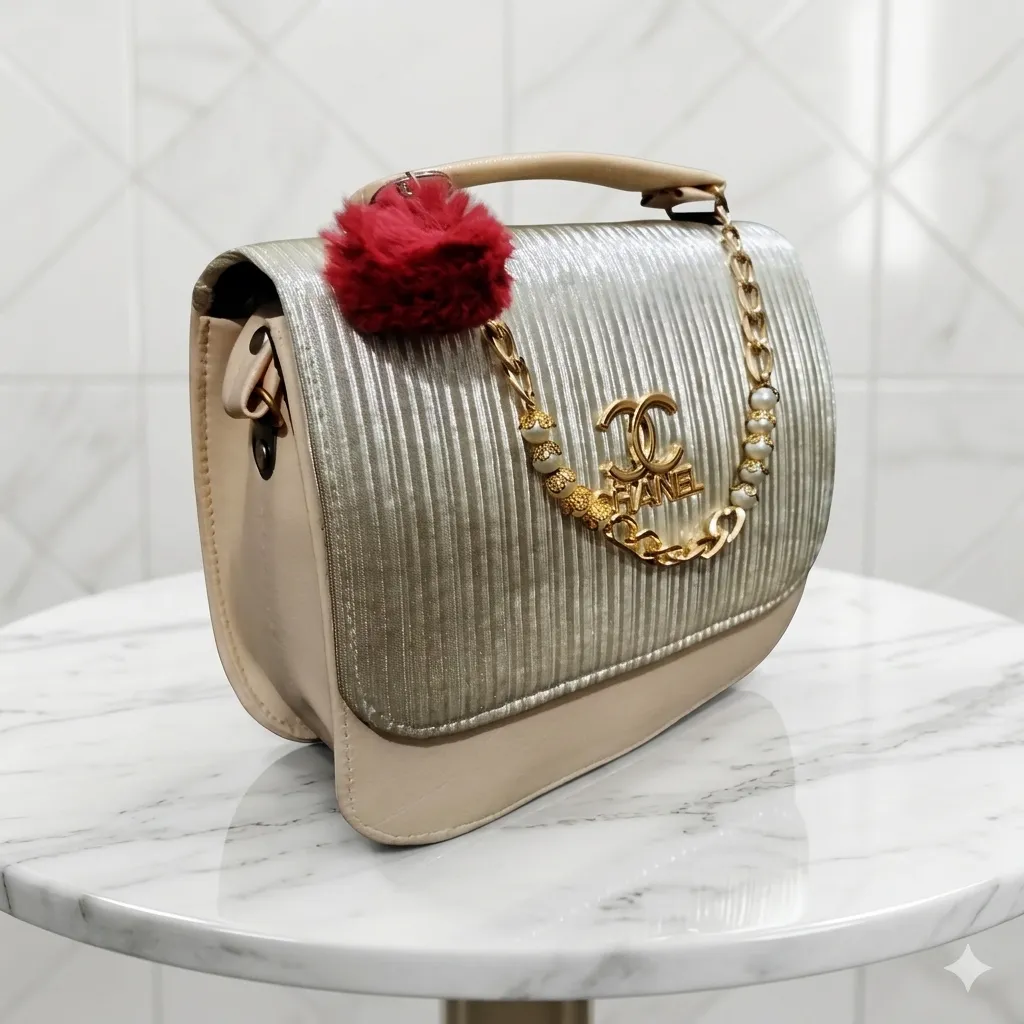 Golden Pearl Luxe Shoulder Bag With Long Strap