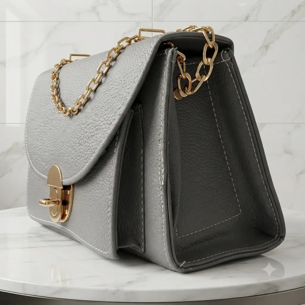 Royal Grey Luxe Shoulder Bag With Long Chain Strap