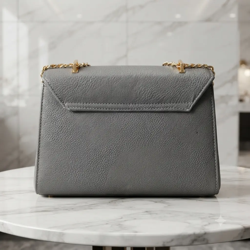 Royal Grey Luxe Shoulder Bag With Long Chain Strap