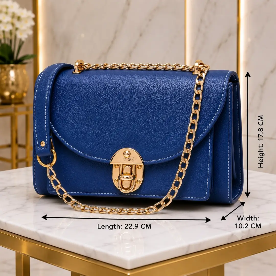 Royal Blue Luxe Shoulder Bag With Long Chain Strap