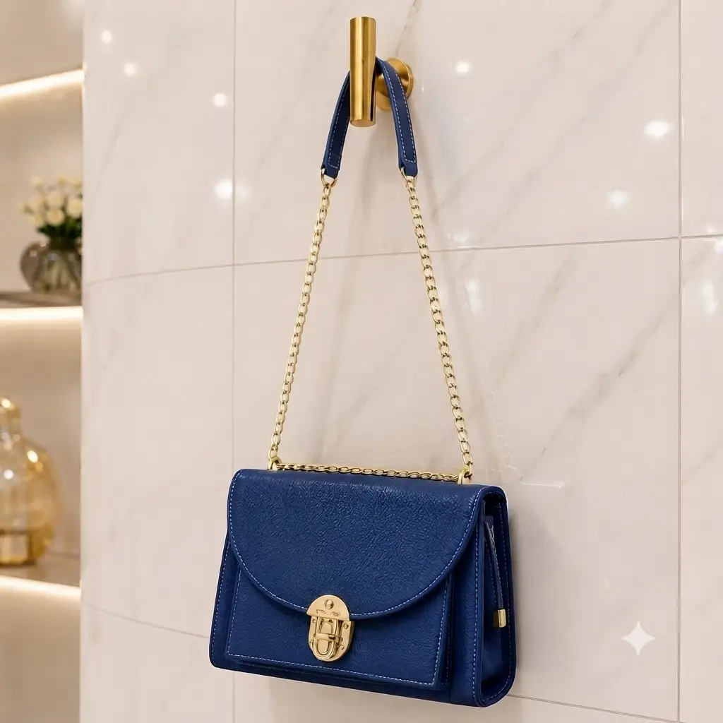 Royal Blue Luxe Shoulder Bag With Long Chain Strap