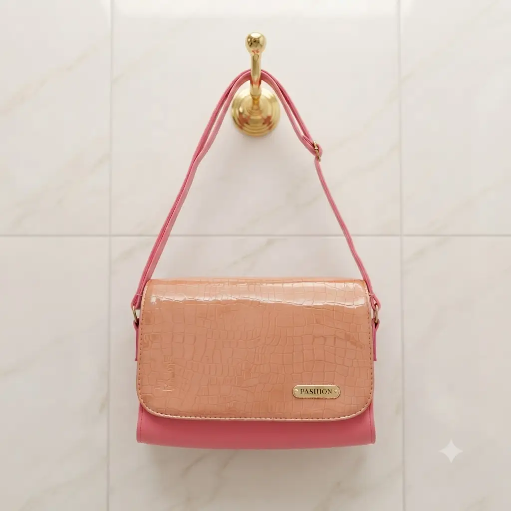 Luxe Croc Flap Shoulder Bag With Long Adjustable Strap Pink Edition