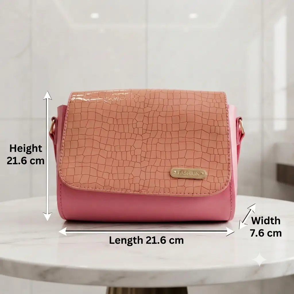 Luxe Croc Flap Shoulder Bag With Long Adjustable Strap Pink Edition