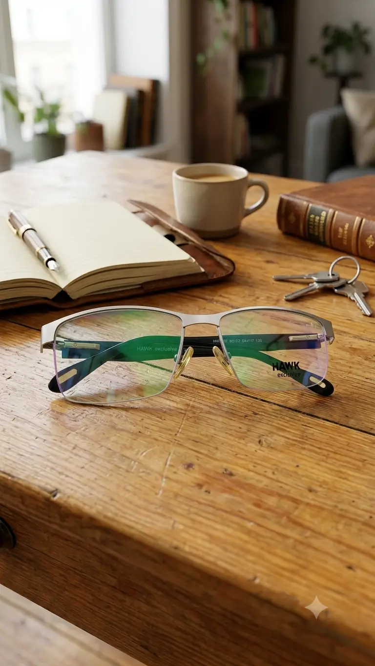 HAWK Men's Black Silver Metal Glasses Frame