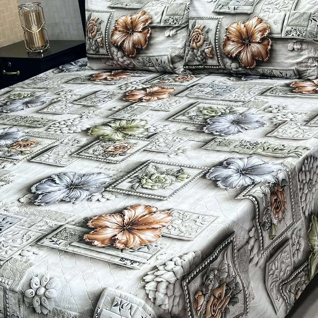 3 Pcs Micro Cotton Printed Double Bedsheet