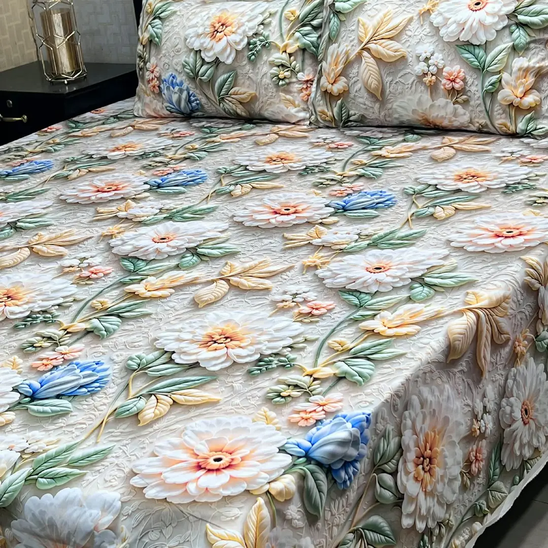 3 Pcs Micro Cotton Printed Double Bedsheet