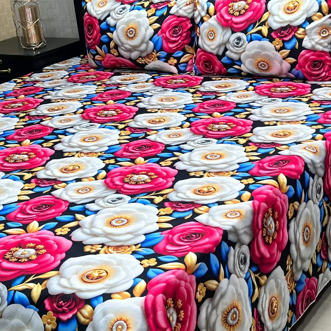 3 Pcs Micro Cotton Printed Double Bedsheet