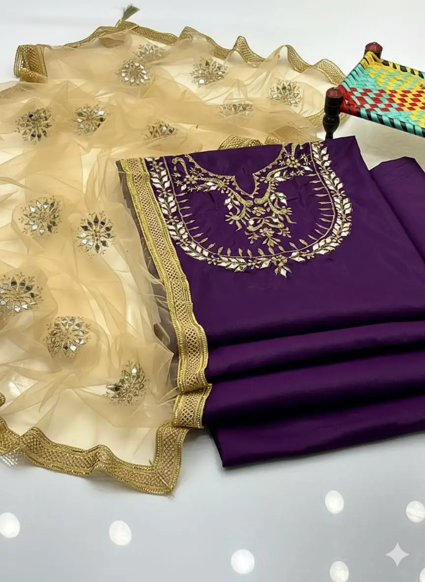 3 Pcs Women's Unstitched Mirror Work Suit
