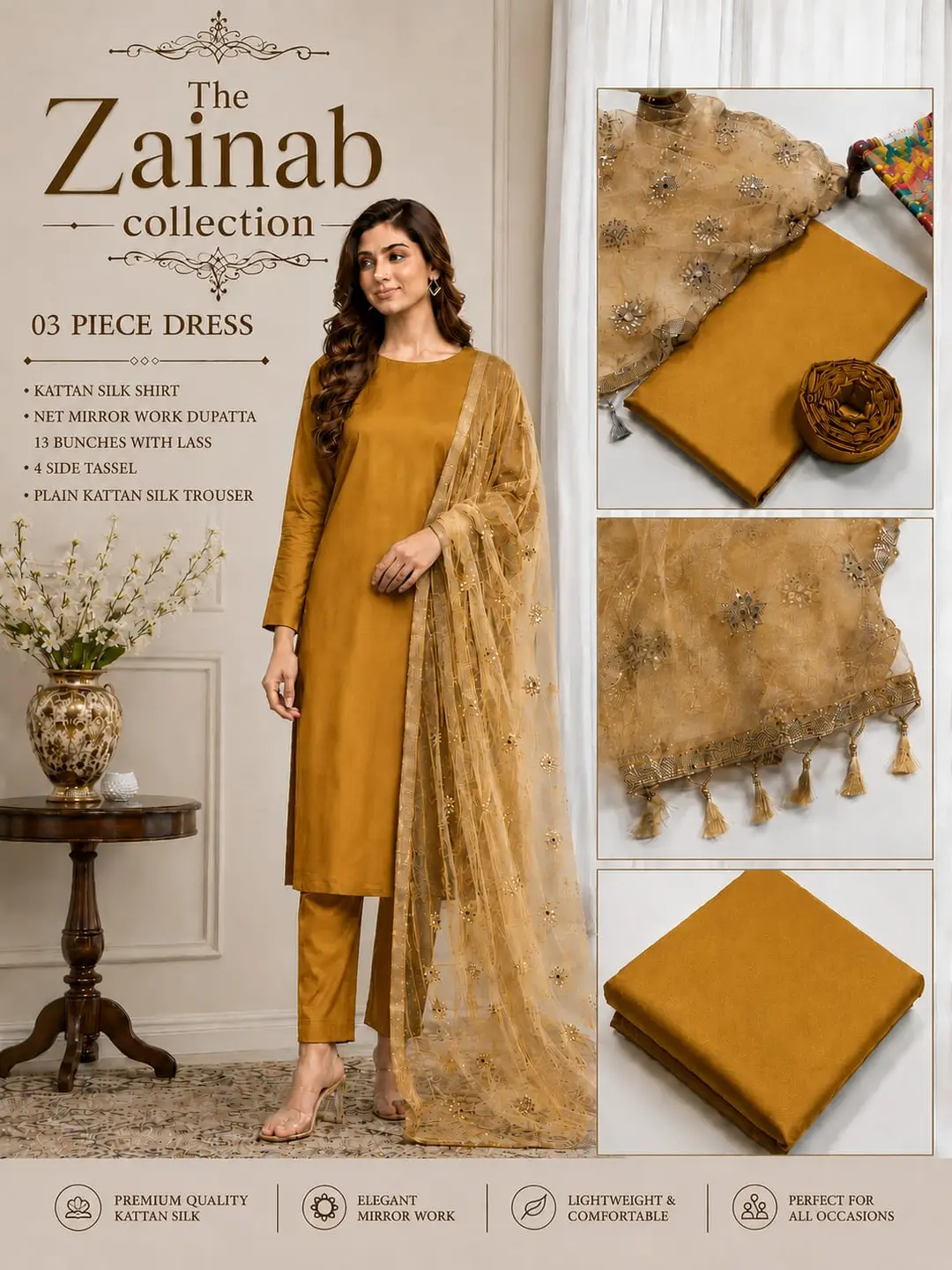 3 Pcs Women's Unstitched Plain Suit