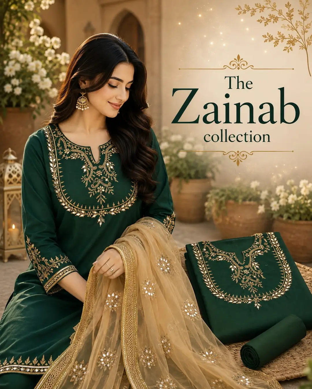 3 Pcs Women's Unstitched Mirror Work Suit