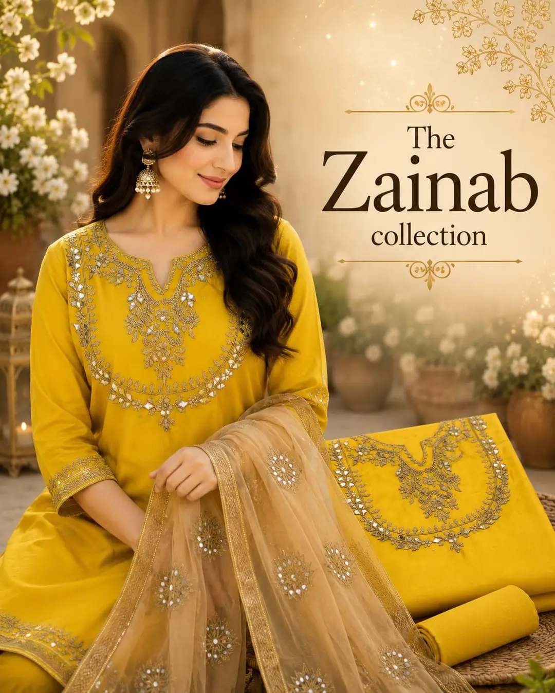 3 Pcs Women's Unstitched Mirror Work Suit