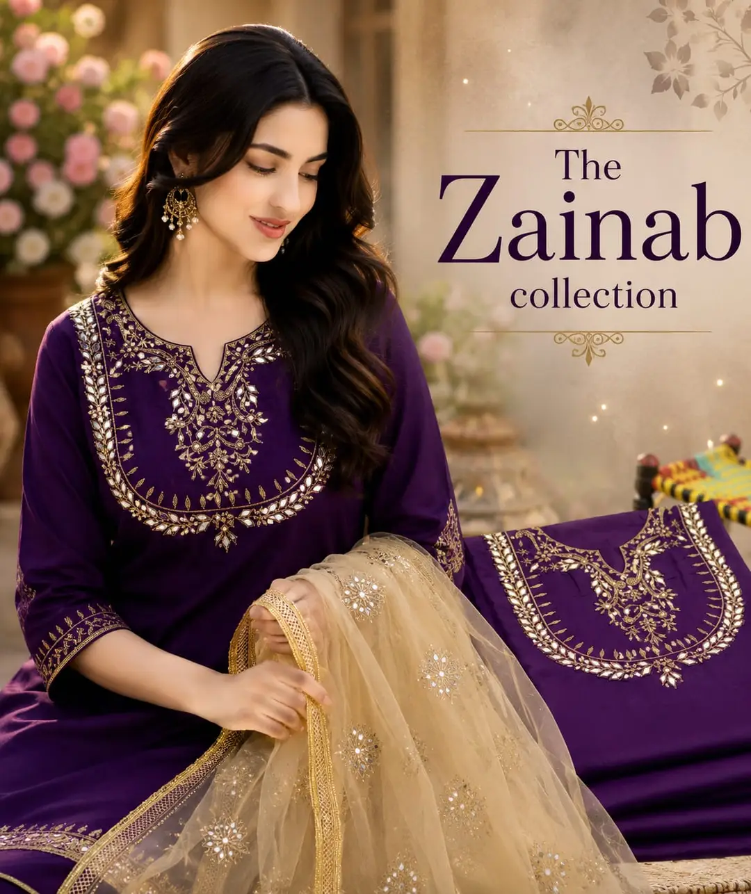 3 Pcs Women's Unstitched Mirror Work Suit