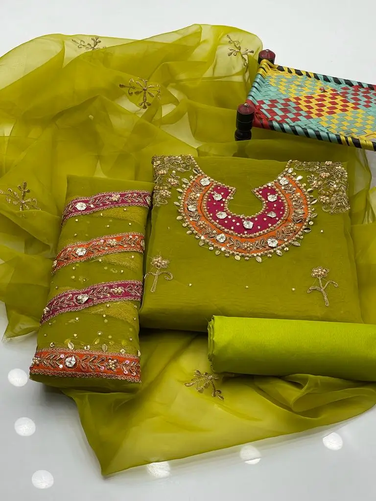 3 Pcs Women's Unstitched Hand Work Suit