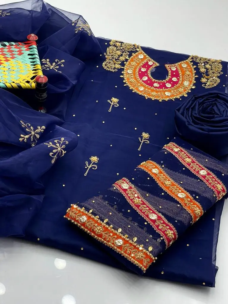 3 Pcs Women's Unstitched Gota Work Suit