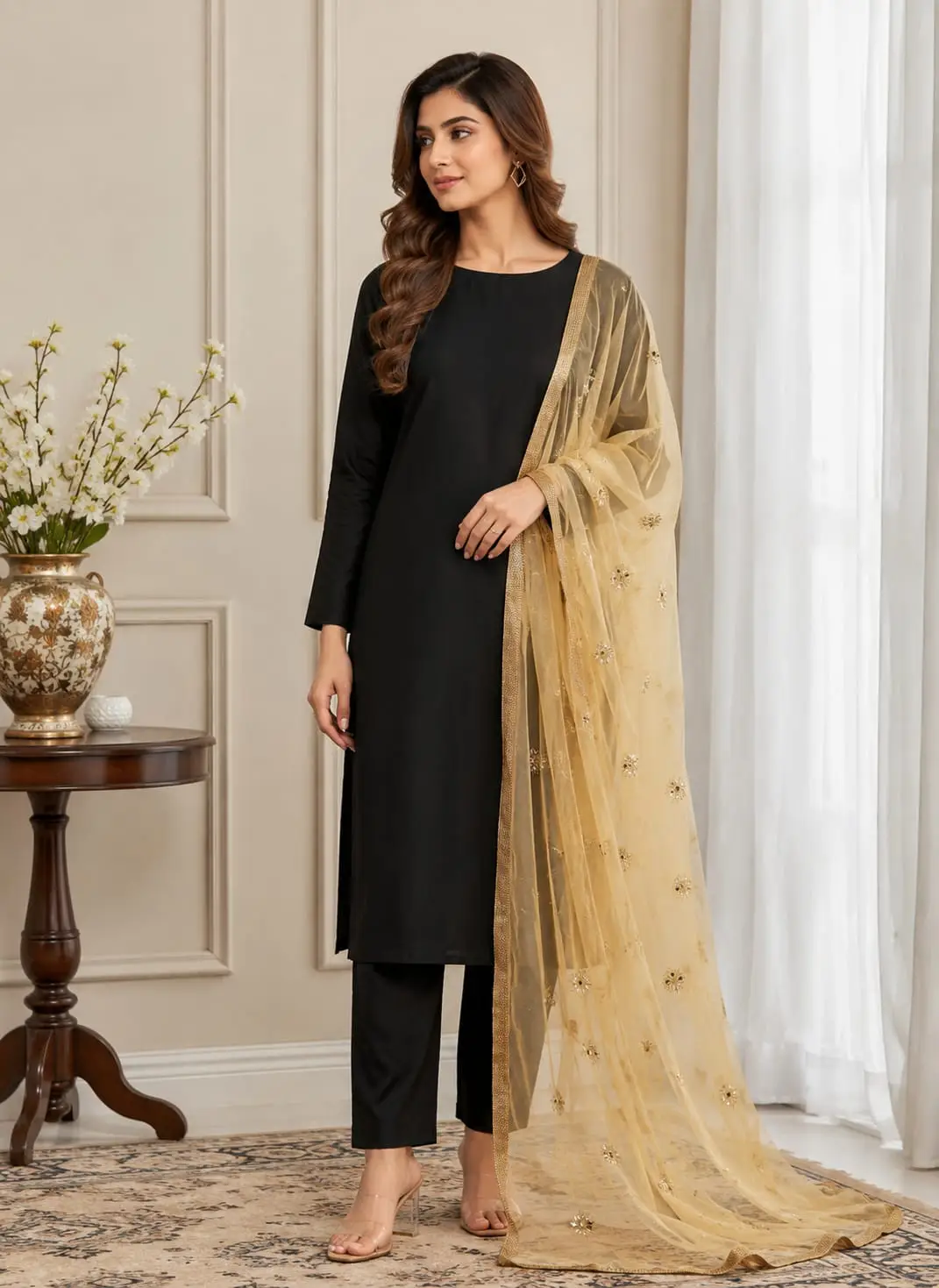party dress 3Pcs Unstitched Plain Suit katan shirt & trouser
