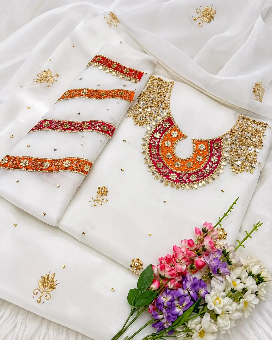 fancy dress 3Pcs Women's Unstitched Sequins Embroidered Suit