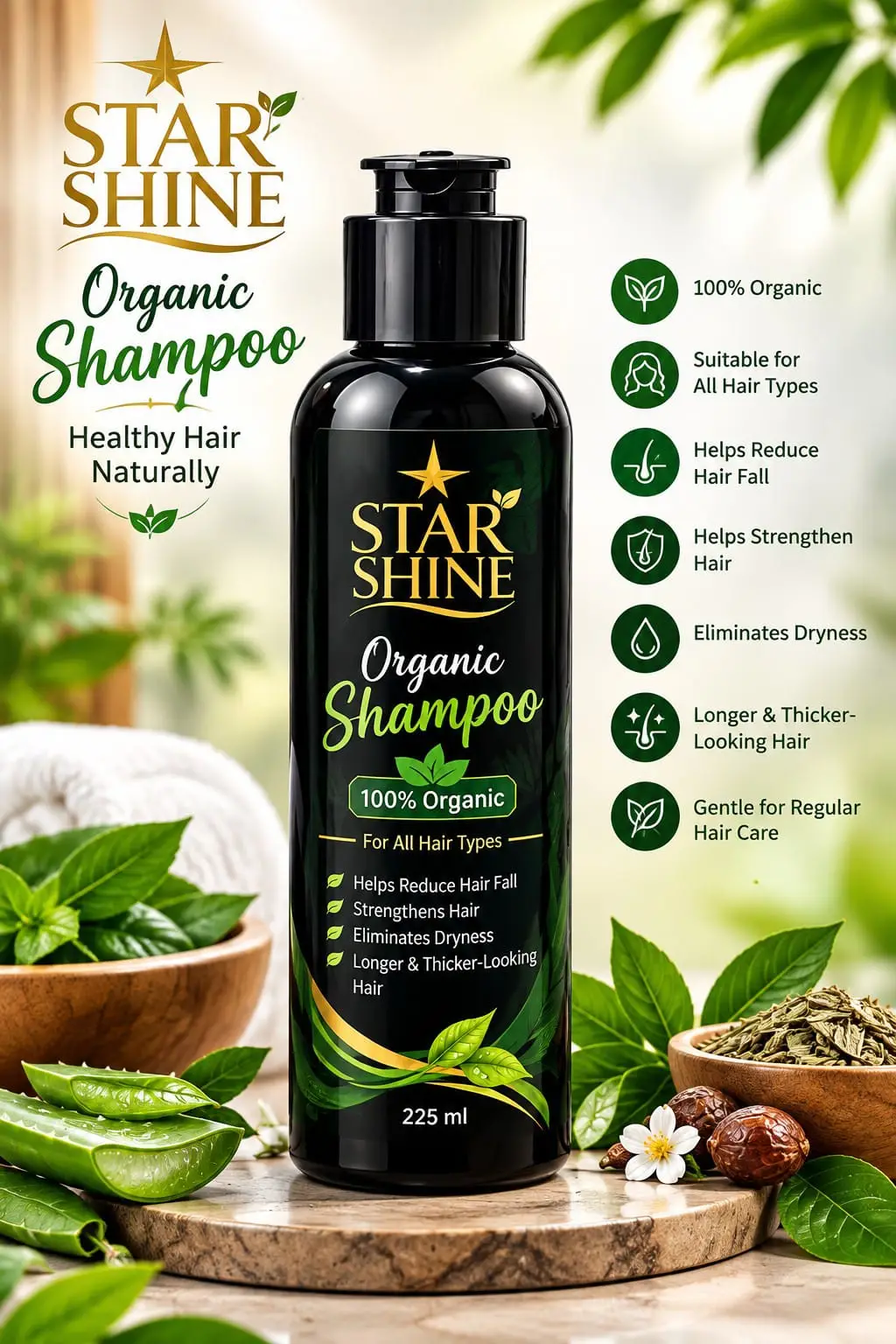 Hair Shampoo Anti-Dandruff, Anti-Hair Fall 225ml Organic