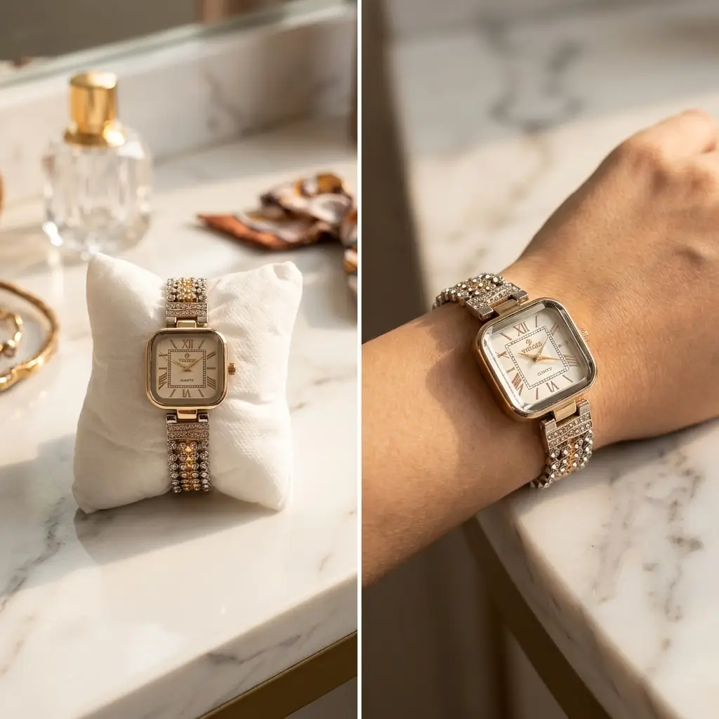 Golden Stainless Steel Chain Watch for Girls |Ladies Watches