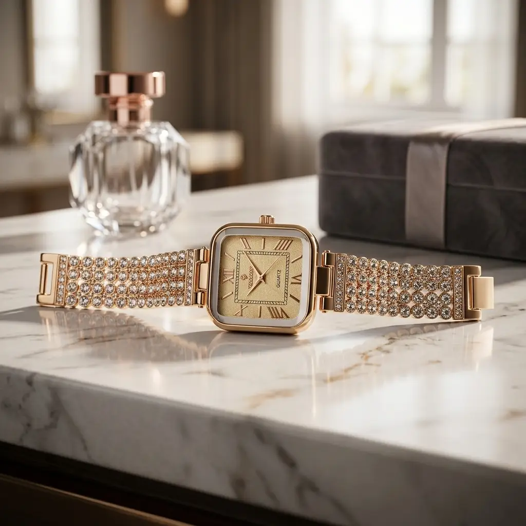 Golden Stainless Steel Chain Watch for Girls |Ladies Watches