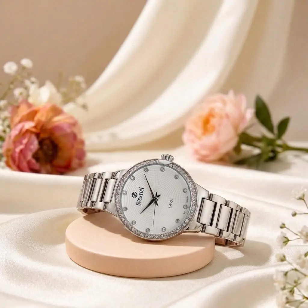 Women's Rose Gold Crystal Watch with Bracelet Strap