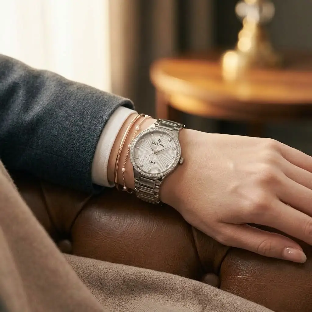 Women's Rose Gold Crystal Watch with Bracelet Strap