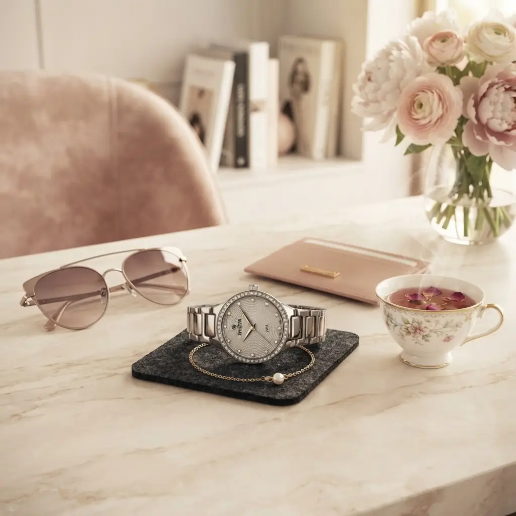 Women's Rose Gold Crystal Watch with Bracelet Strap