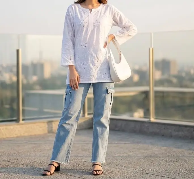 1 Pc Women's Stitched Chikankari Embroidered Kurti