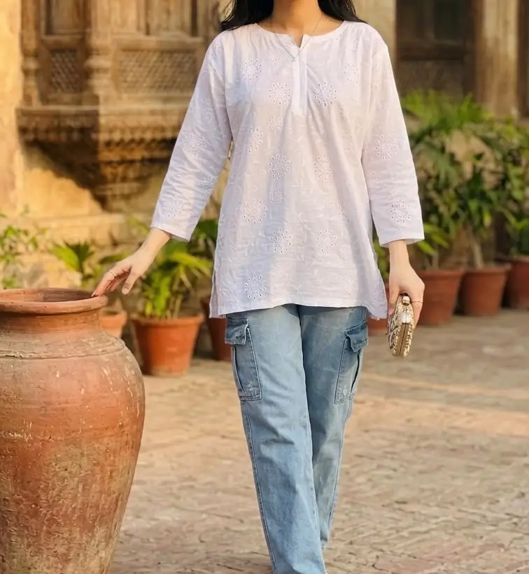 1 Pc Women's Stitched Chikankari Embroidered Kurti