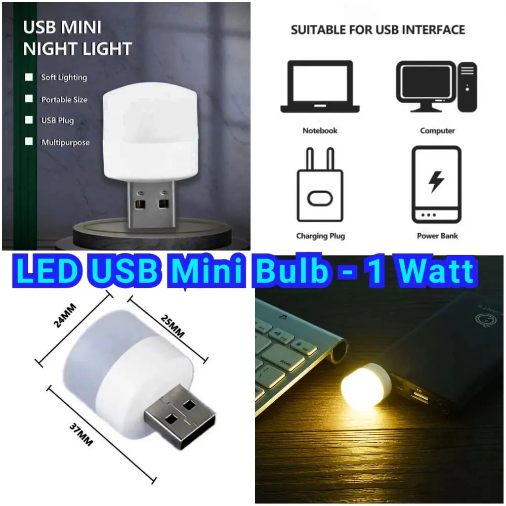2 Pcs Mini USB Night Light | Indoor & Outdoor Camping Light