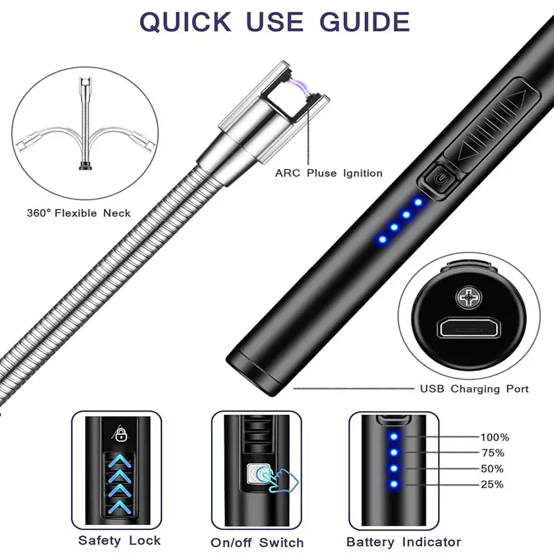 Rechargeable 360° Arc Lighter with LED Portable Electric Lighter