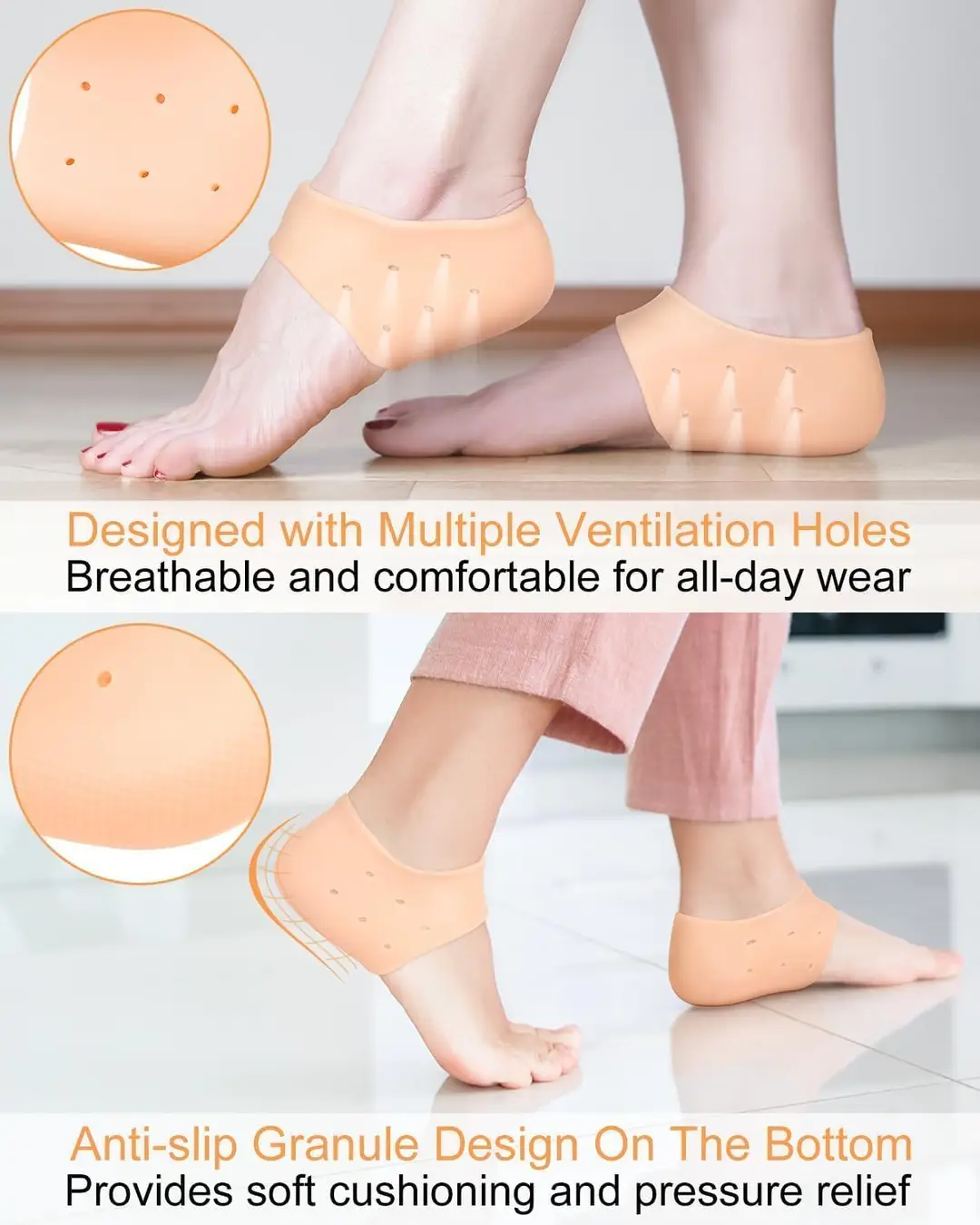 2 Pair Silicone Gel Heel Pads for Pain Relief Anti Crack