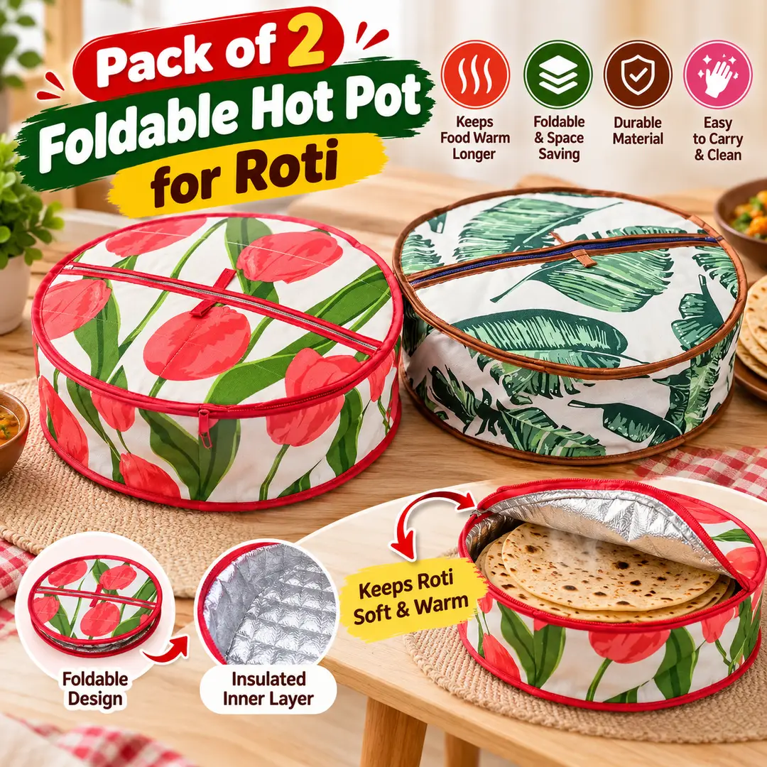(Pack of 2) Foldable Roti Hot Pots for Keeping Food Warm