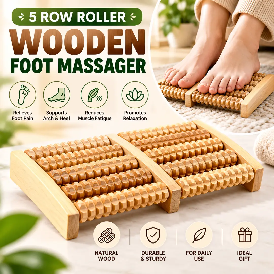 5-Row Wooden Foot Massager for Arch & Heel Relief