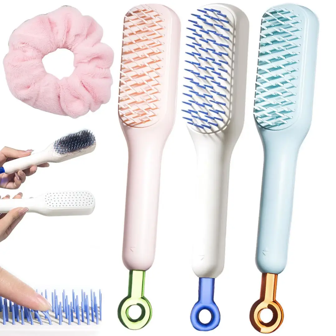 Self Cleaning Hair Brush, Hair Brushes for women Easy-to-Clean