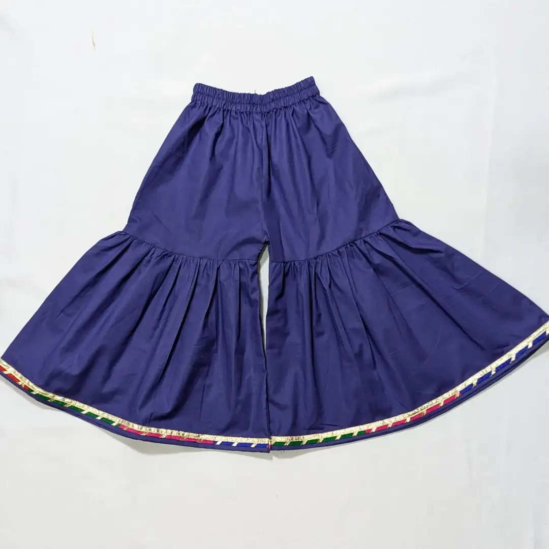 3 Pcs Girl's Cotton Plain Frock And Trouser Set
