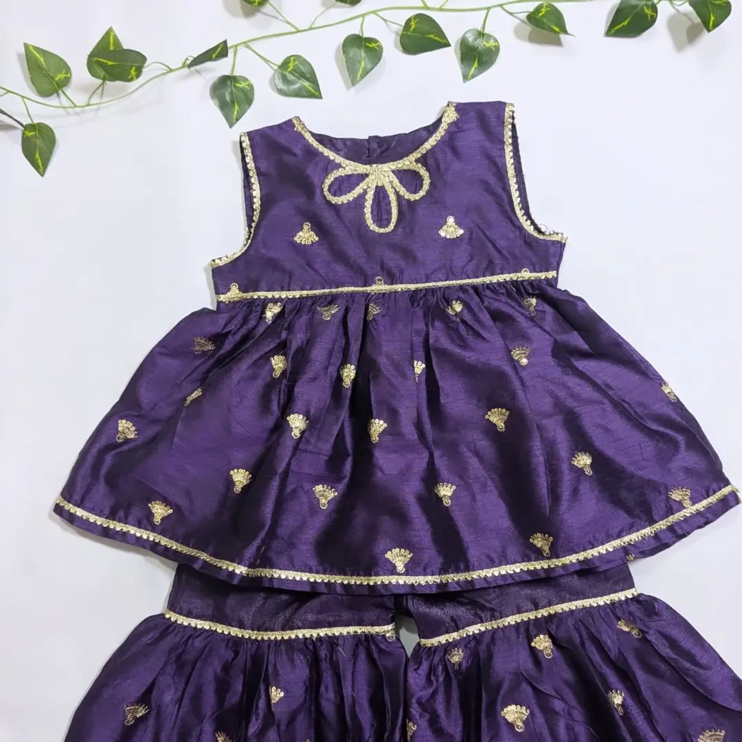 3 Pcs Fancy Girl's Katan Silk Frock And Trouser Set