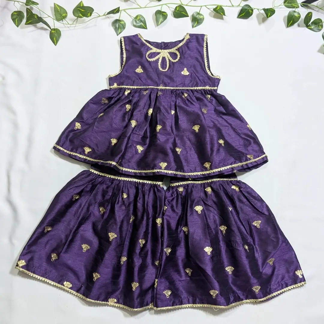 3 Pcs Fancy Girl's Katan Silk Frock And Trouser Set