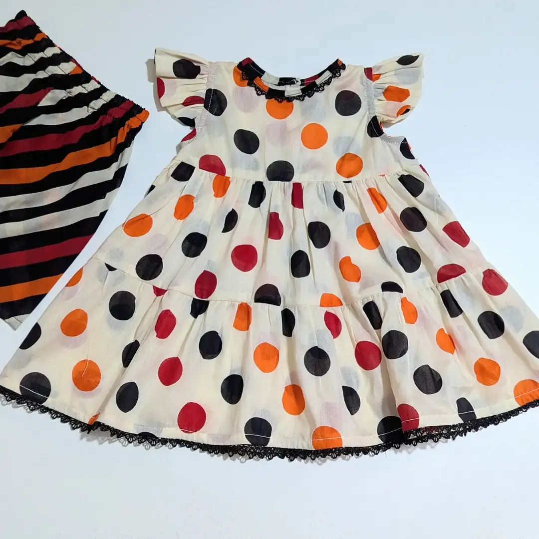 2 Pcs Baby Girl's Lawn Printed Frock and Shorts
