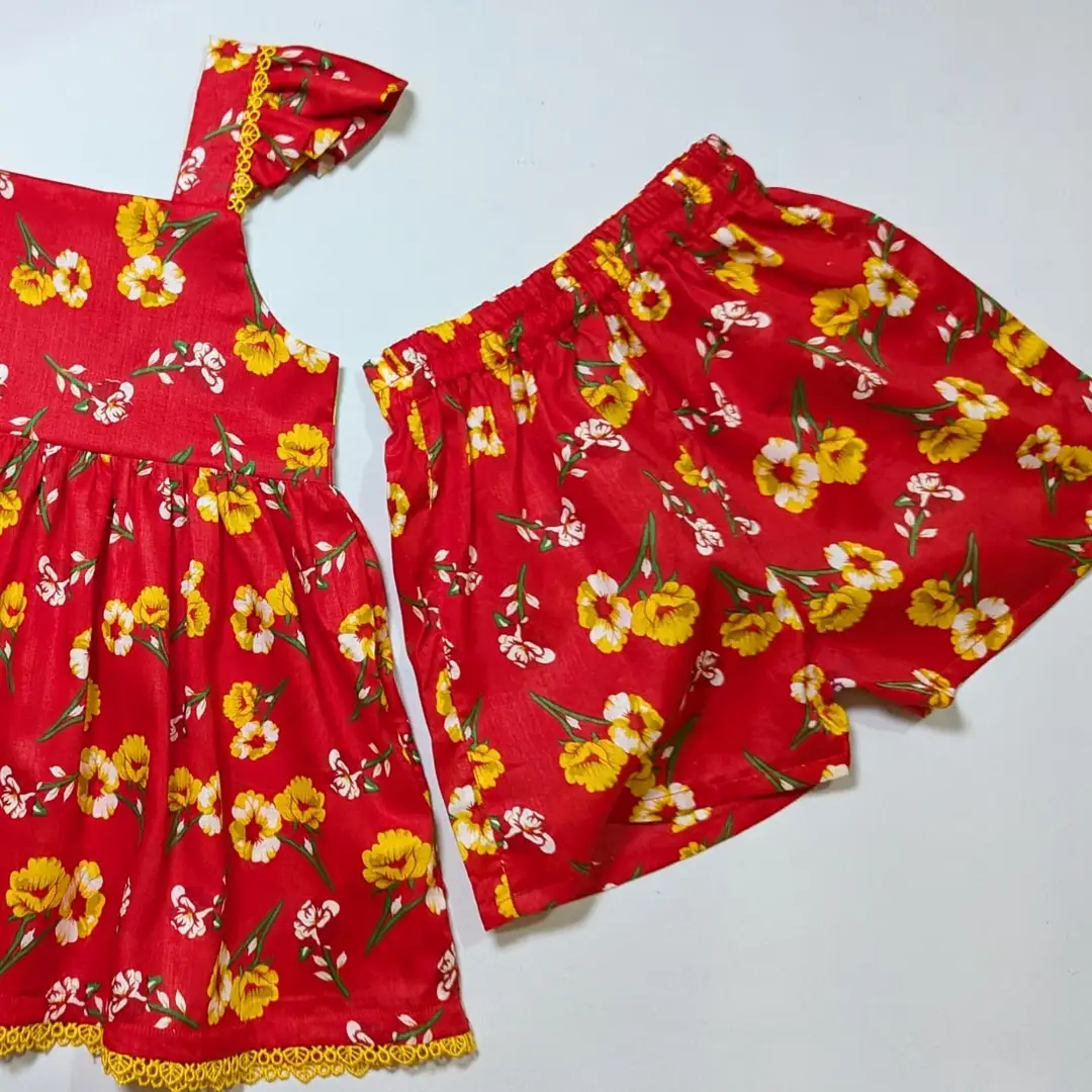 2 Pcs Baby Girl's Lawn Printed Frock and Shorts