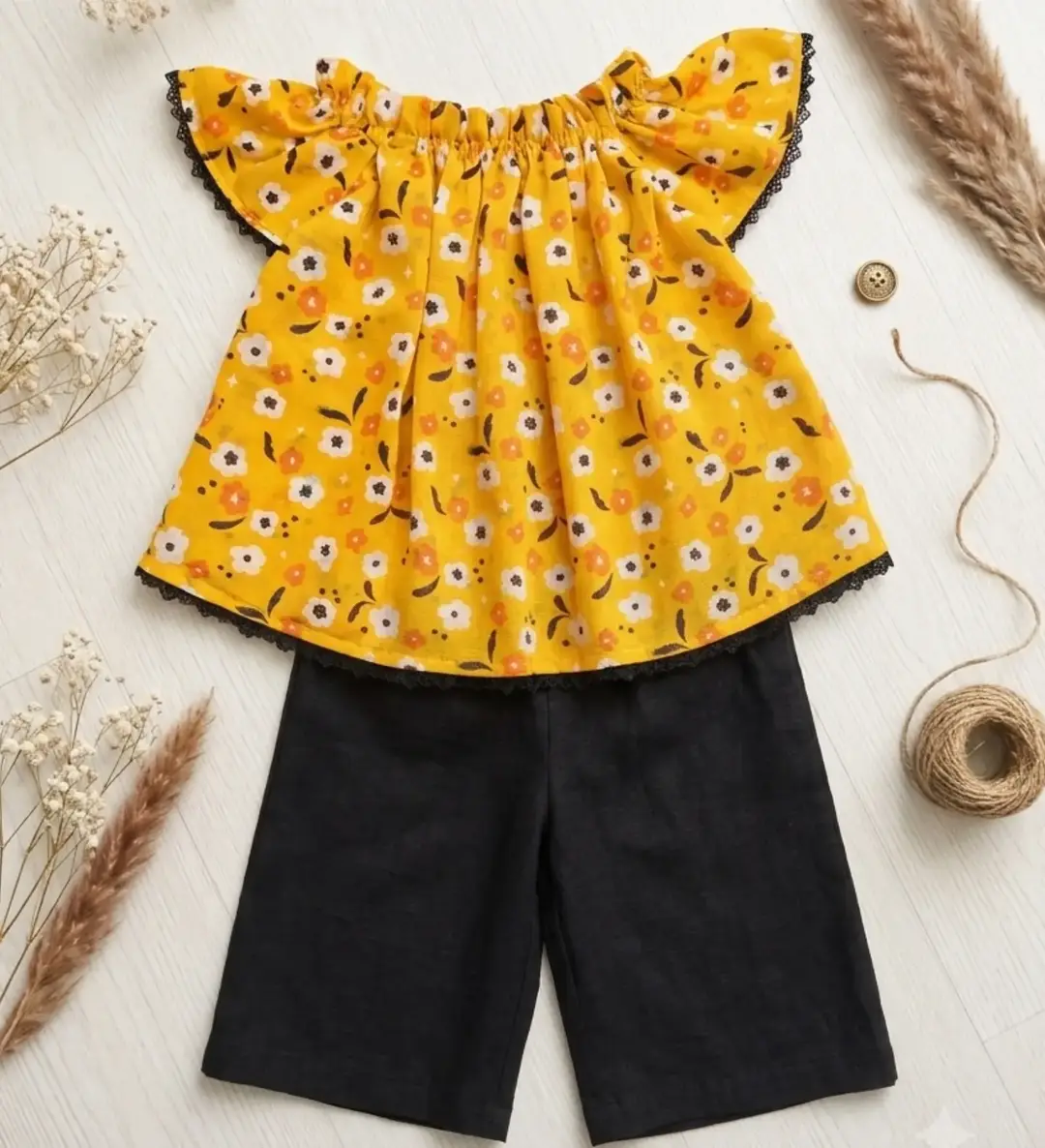 2 Pcs Girl's Lawn Printed Frock And Trouser Set