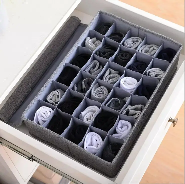 24-Grid Socks Organizer With Foldable Closet Drawer Divider
