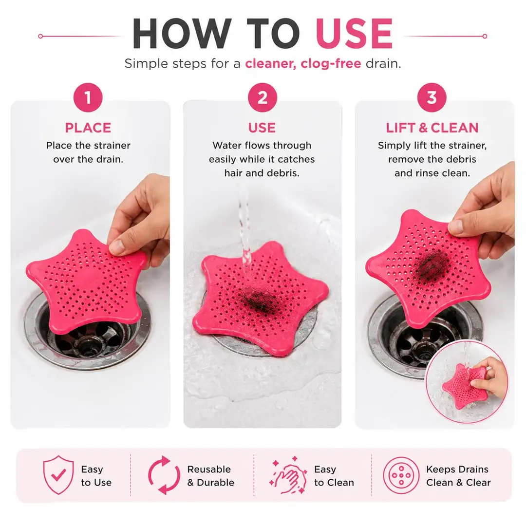 3 Pcs Silicone Star Shape Drain Strainer for Kitchen Sink & Bathroom