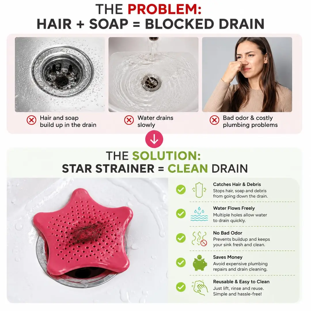 3 Pcs Silicone Star Shape Drain Strainer for Kitchen Sink & Bathroom