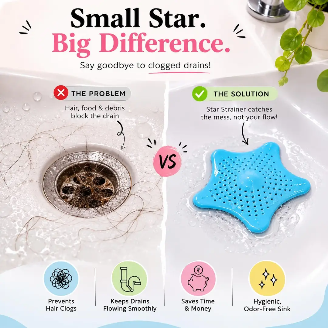 3 Pcs Silicone Star Shape Drain Strainer for Kitchen Sink & Bathroom