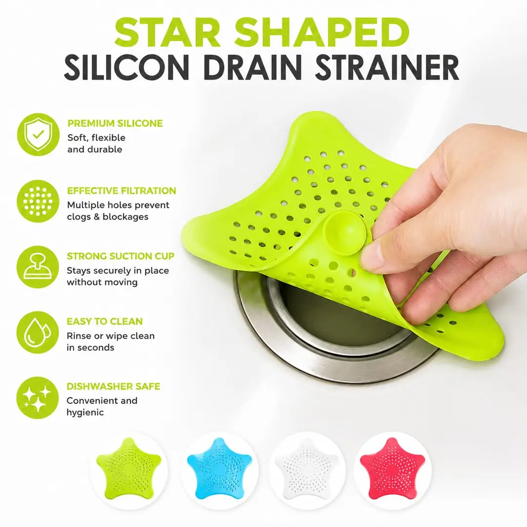 3 Pcs Silicone Star Shape Drain Strainer for Kitchen Sink & Bathroom